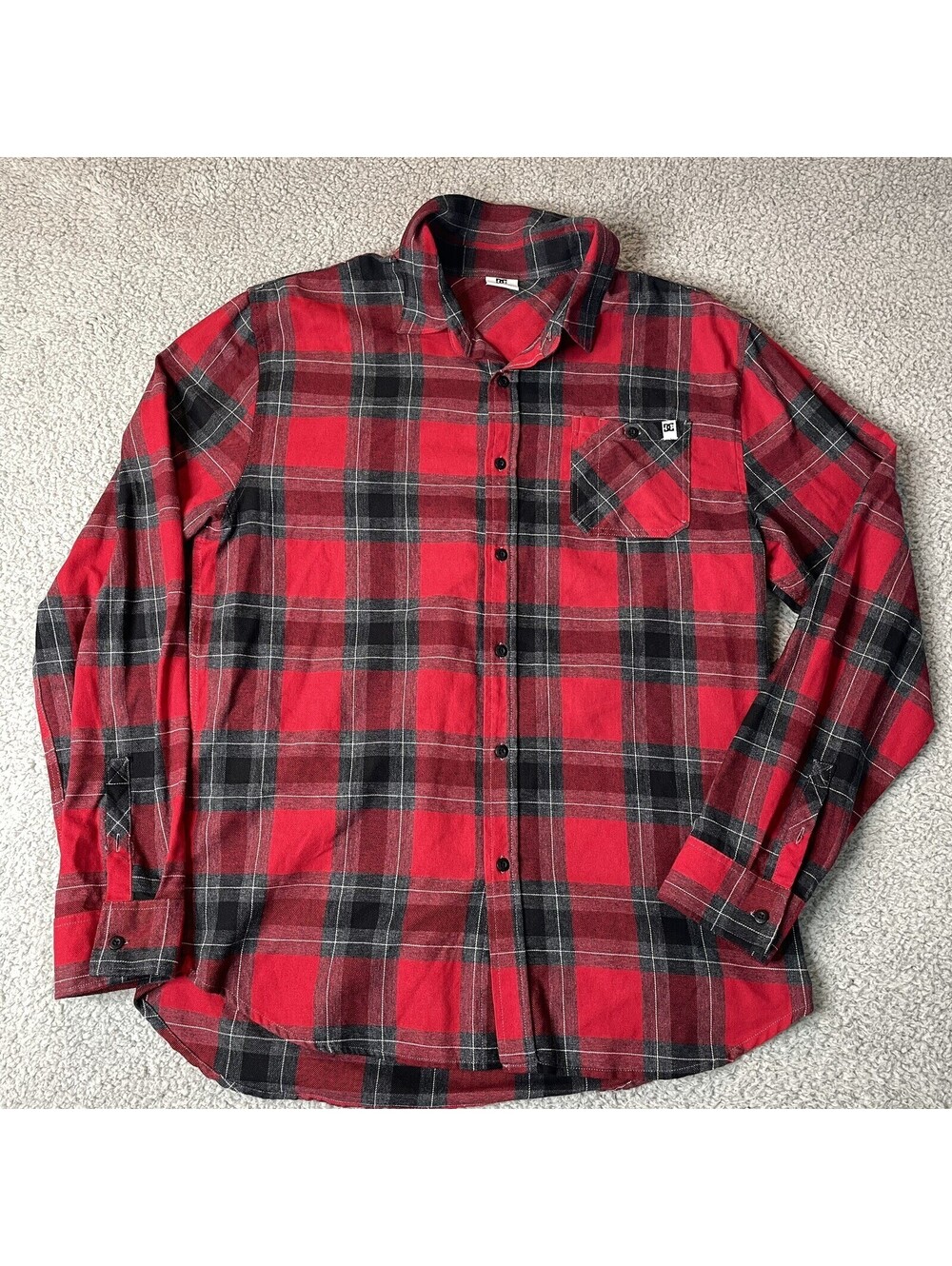 DC Flannel Shirt Mens XL Buffalo Plaid Long Sleeve Cotton Blend Button Up